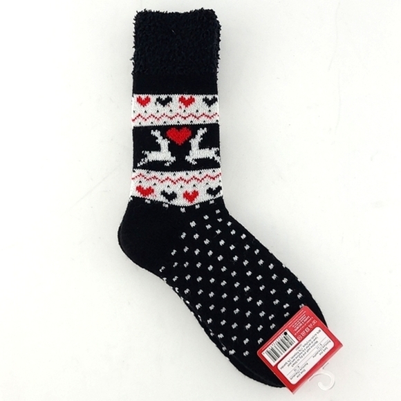 Santa's Secret Women's Cozy Socks Double Layer Black Festive Reindeer Size 9-11 - Picture 3 of 6